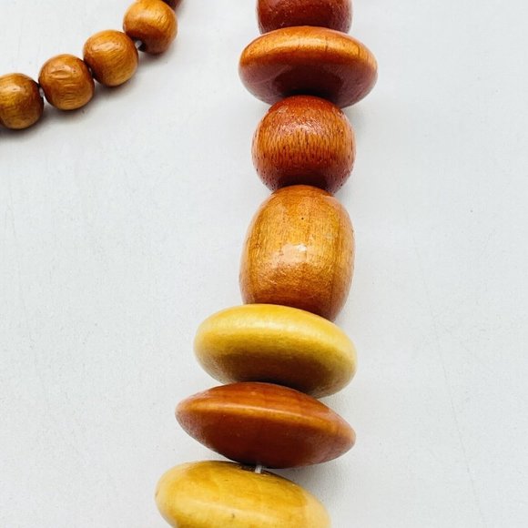 Brown Shades Wood Bead Necklace Gold Tone Ethnic Native Tribal Classic Boho - Picture 2 of 6